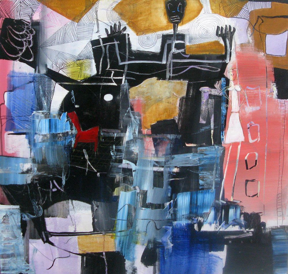 Tableau abstrait grande taille PENSEES IMBRIQUEE 2 – JIHEM – 100 × 100 cm