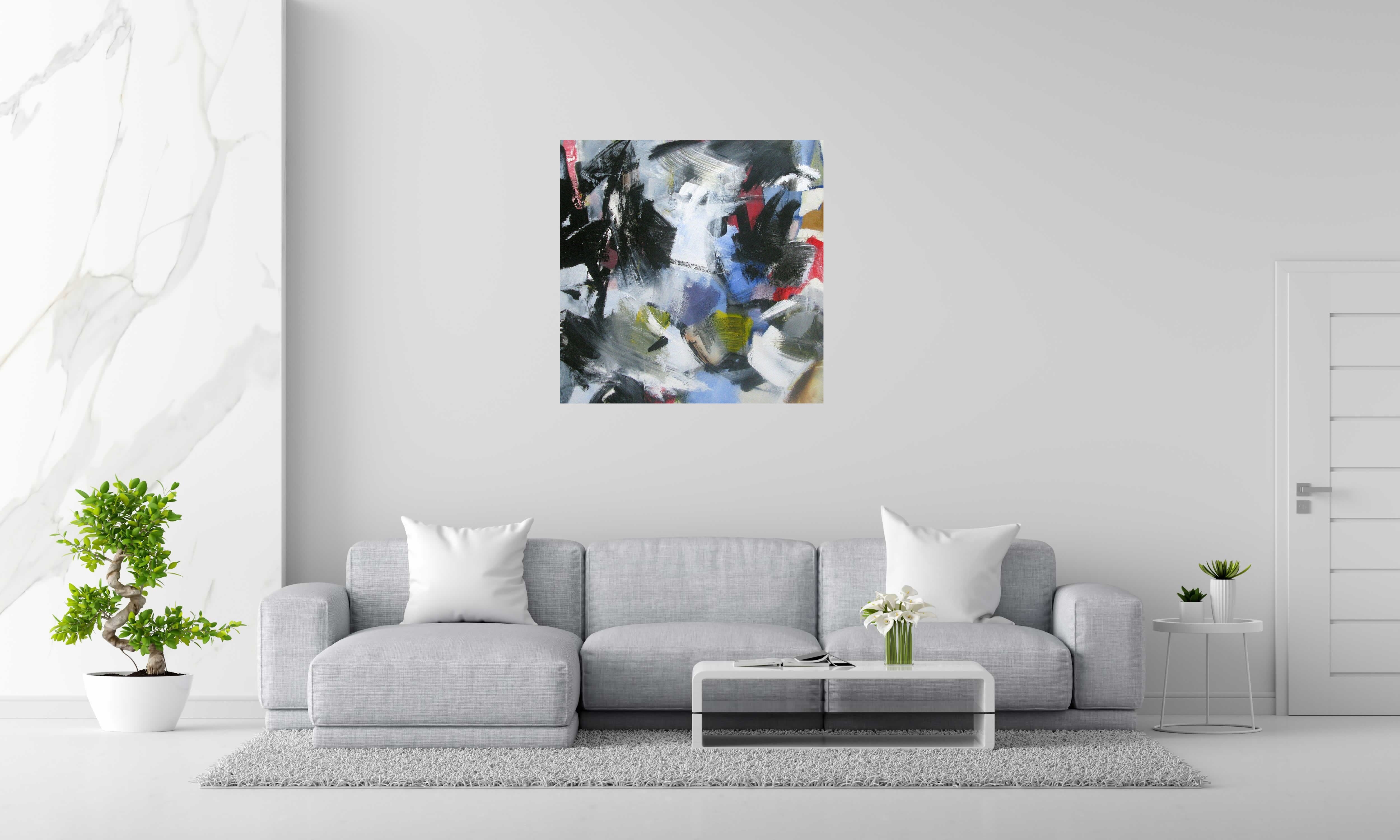 Tableau SONGE 10-02 de JM BARROIS dans un intérieur – 100 × 100 cm