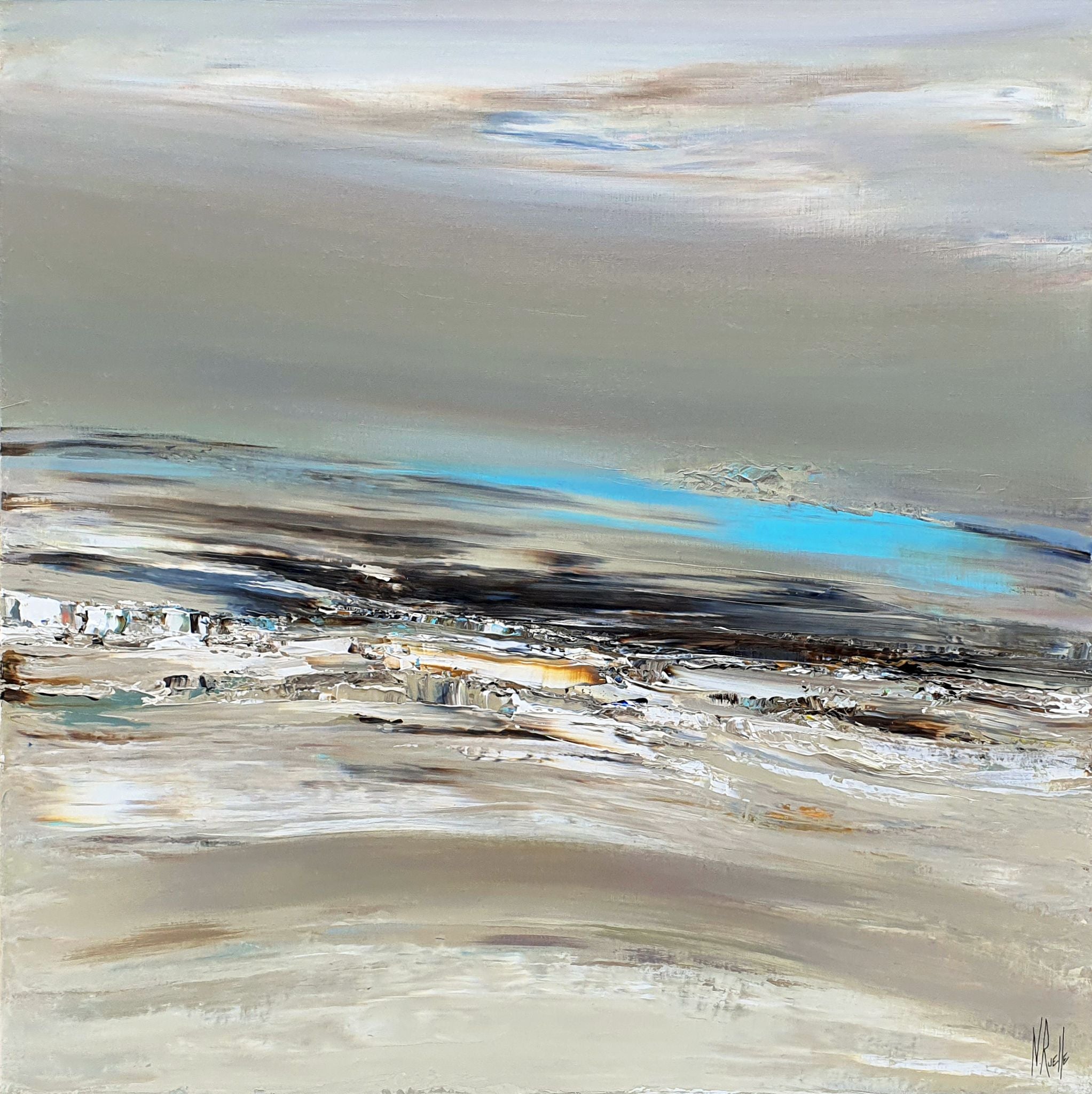 Tableau abstrait grande taille PREMIER JOUR – RUELLE NICOLAS – 100 × 100 cm