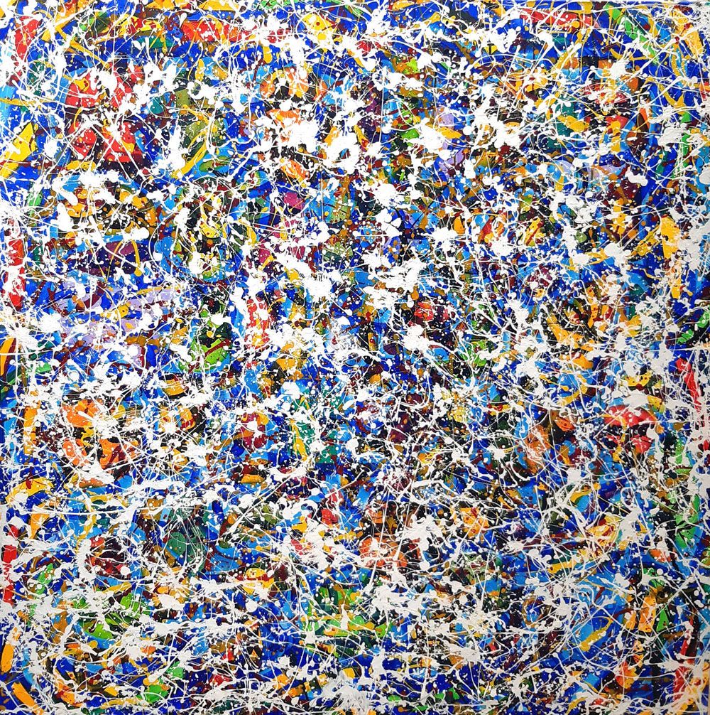 Tableau abstrait grande taille NONAME LES FRONTIERES BLANCHES 2017 – STEPHANE RIME – 150 × 150 cm