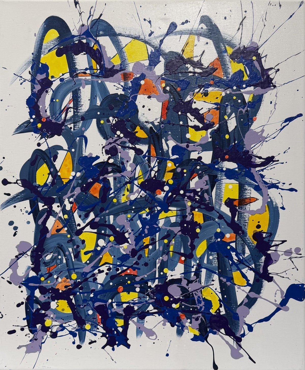 Tableau abstrait bleu acrylique sur toile de Stéphane Rime, 54 x 65 cm