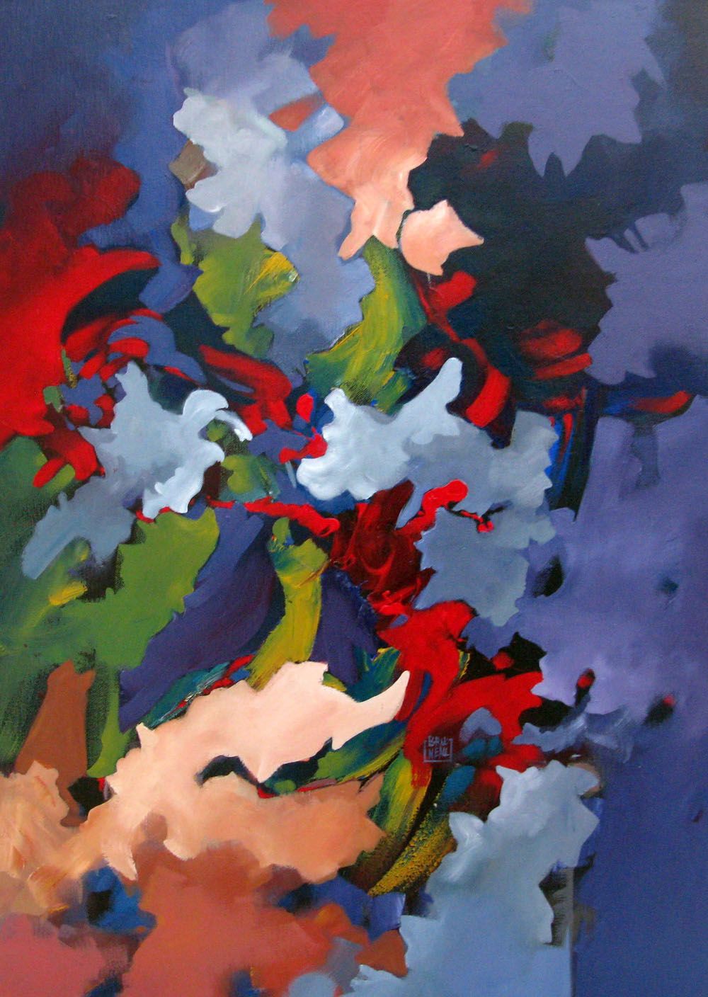Tableau abstrait moyen format PEINTURE ABSTRAITE 36 – BRUNEAU – 70 × 50 cm
