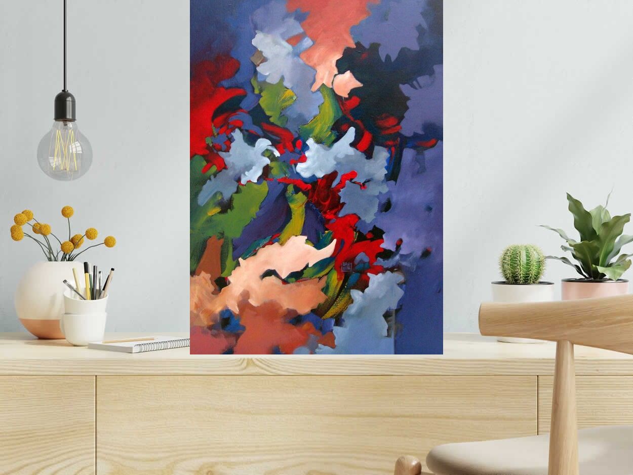 Tableau PEINTURE ABSTRAITE 36 de BRUNEAU dans un intérieur – 70 × 50 cm