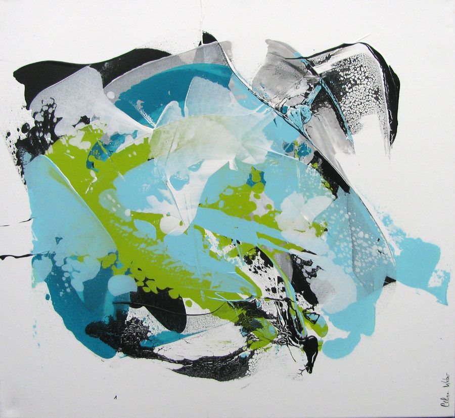 Tableau abstrait moyen format MOJITO 1 – CELINE WEBER – 60 × 60 cm