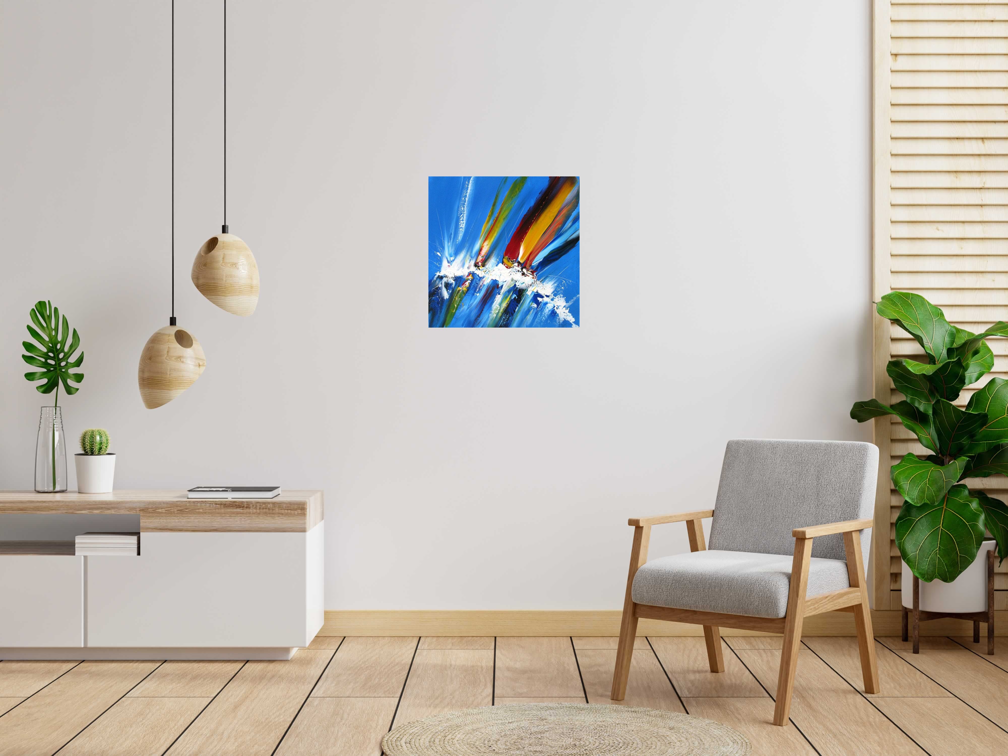 Tableau MARINE ABSTRAITE 2022-05 de F. BOUTET dans un intérieur – 60 × 60 cm