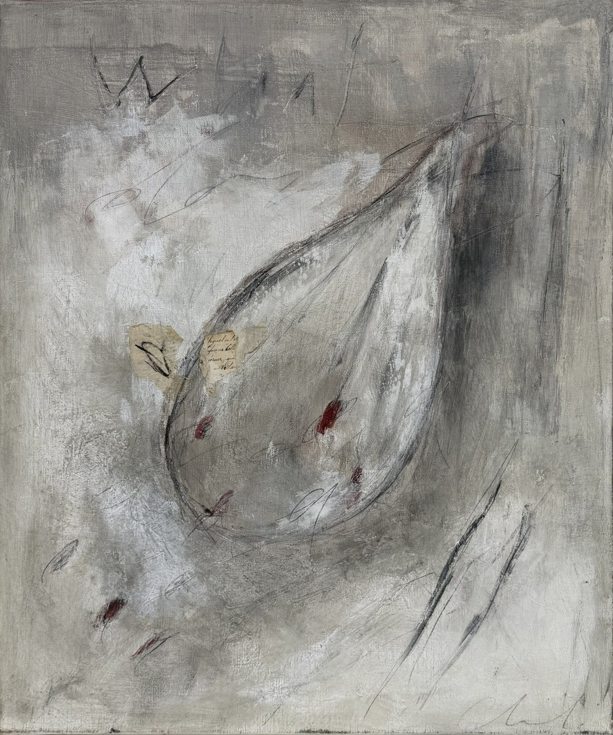 Tableau abstrait en technique mixte sur toile, tons gris, 50 x 61 cm – La Promesse de Chloé Mathiez
