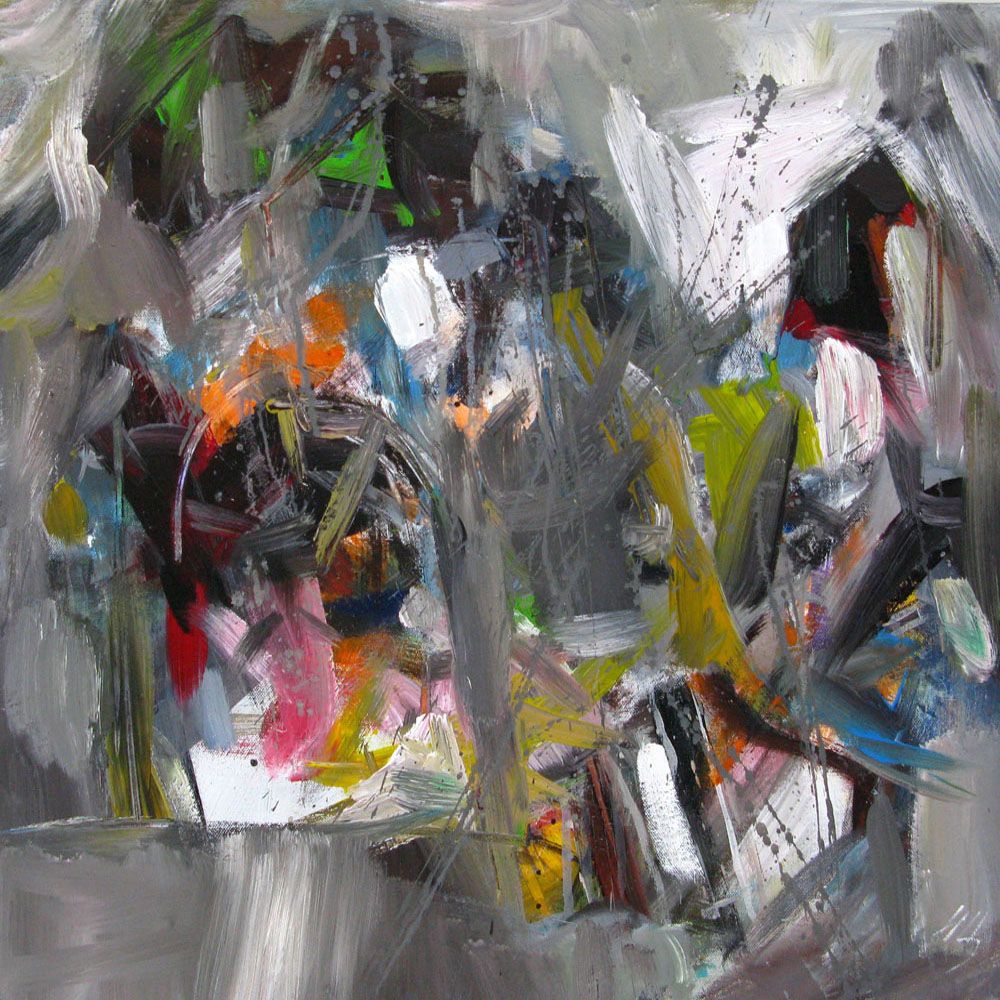 Tableau abstrait moyen format gris PORT – IVAN TZONEV – 60 × 60 cm