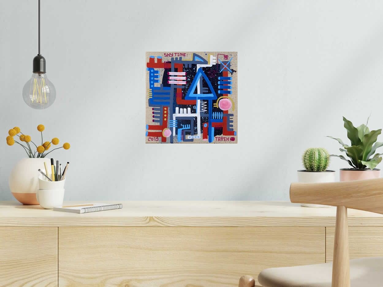 Tableau SKY TIME de TAREK dans un intérieur – 30 × 30 cm