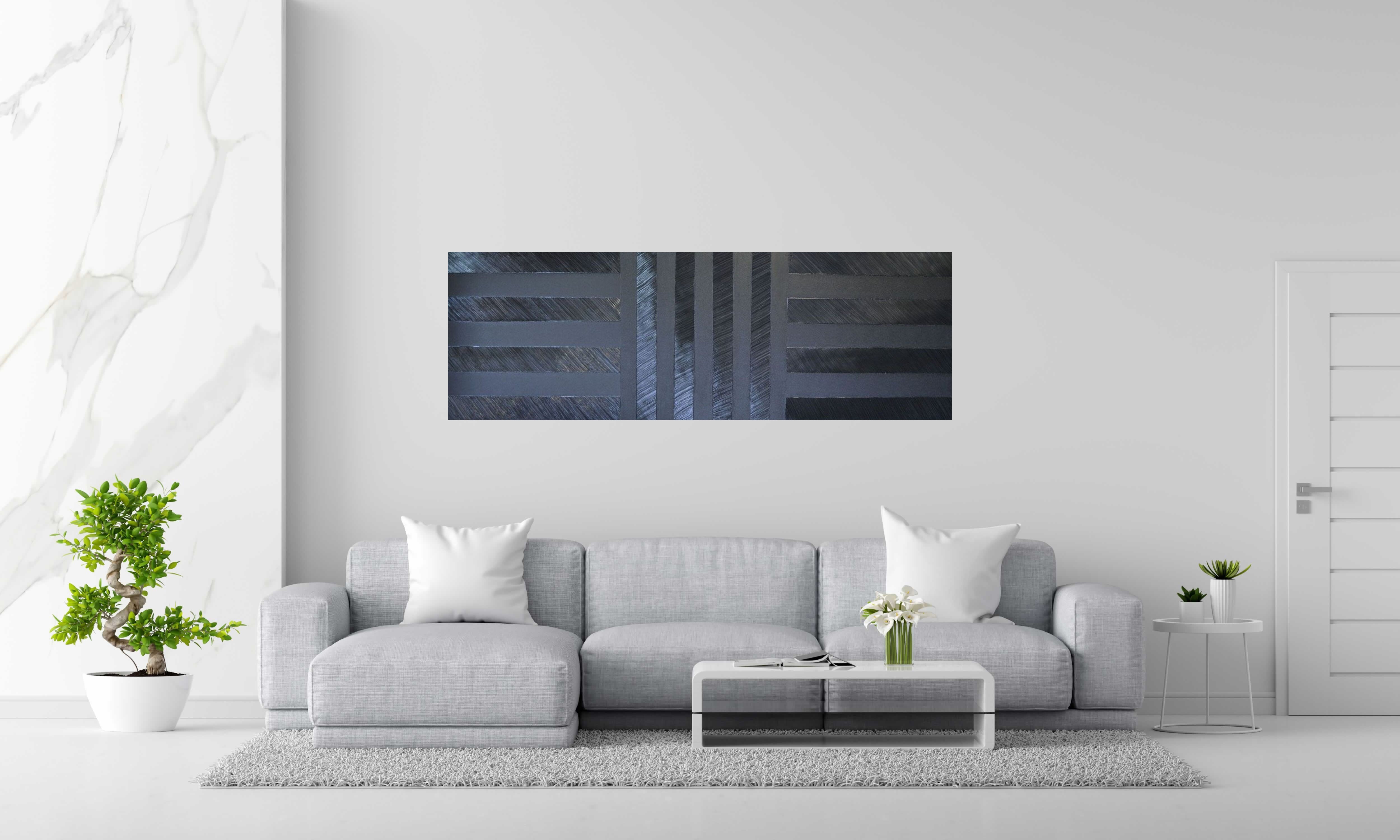Tableau PEINTURE 11-2022-72 de ALAIN BECANNE dans un intérieur – 60 × 180 cm