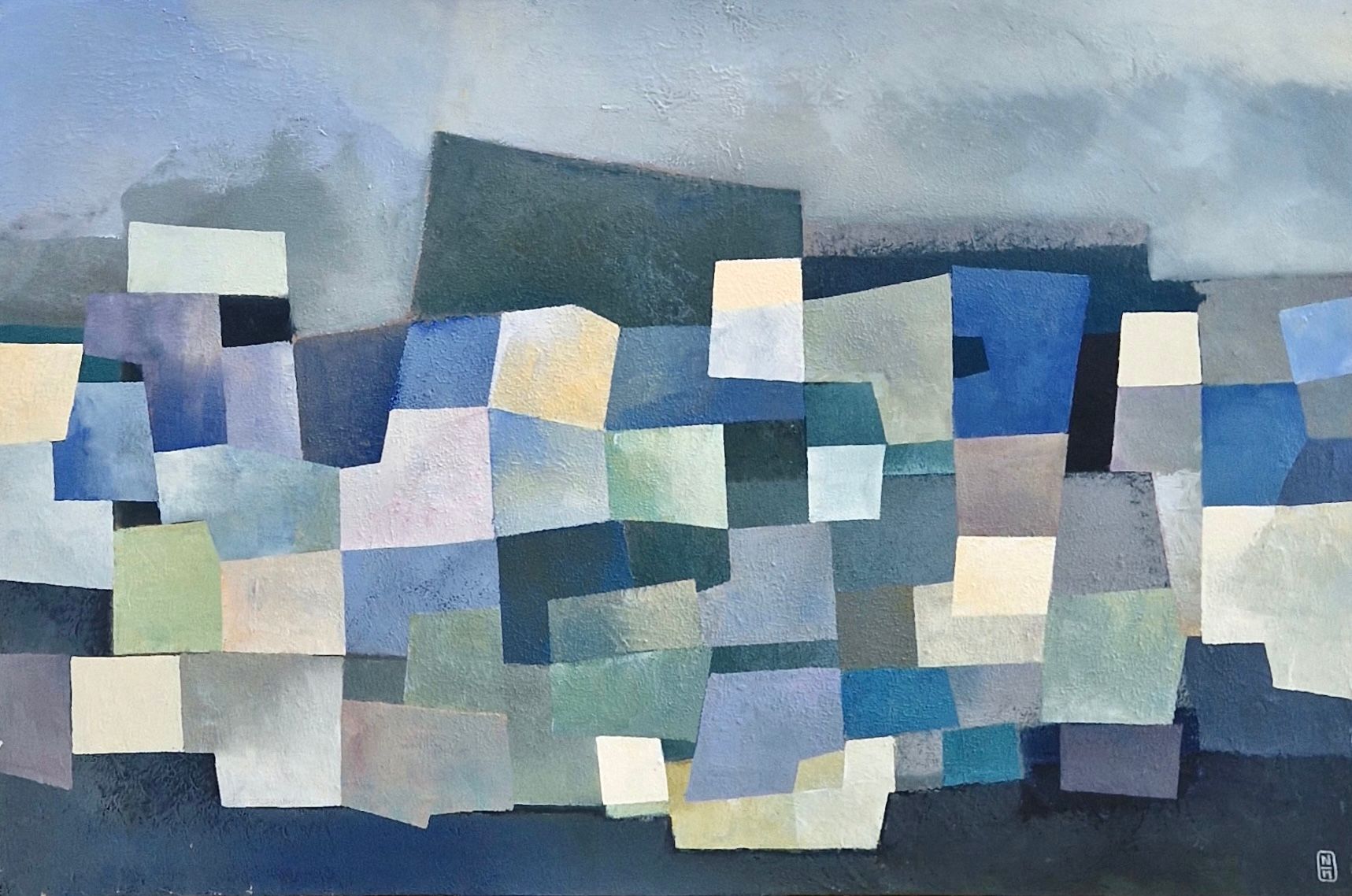 Tableau abstrait très grand format bleu Blue Moon – N MAFFRE – 146 × 97 cm