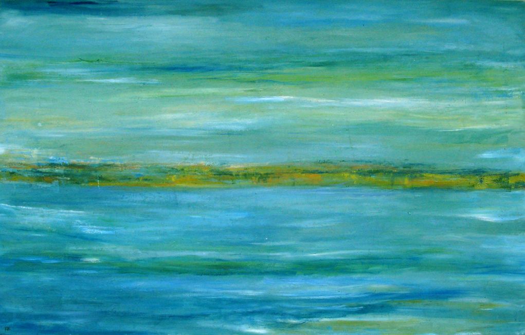 Tableau abstrait très grand format Aquatique – PASCALE JACQUEMOND – 146 × 97 cm