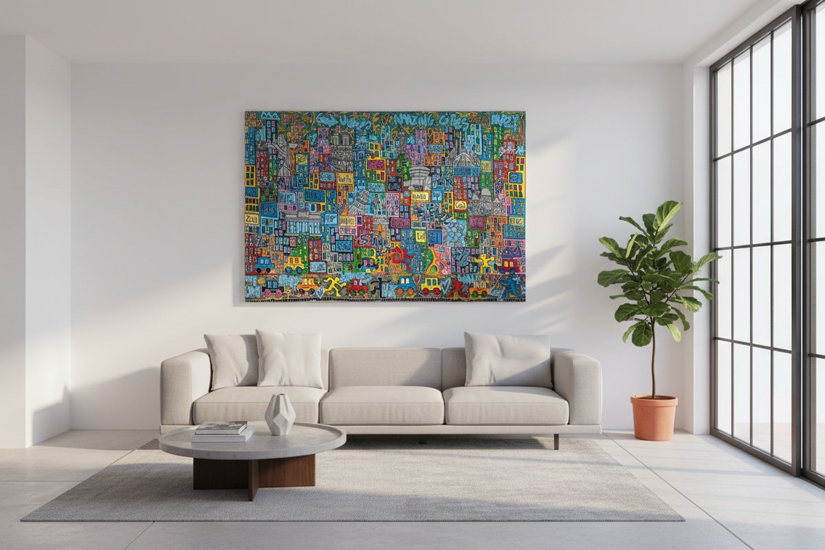 Tableau Good Vibes Cities de RICO SAB pour salon moderne – 195 × 130 cm