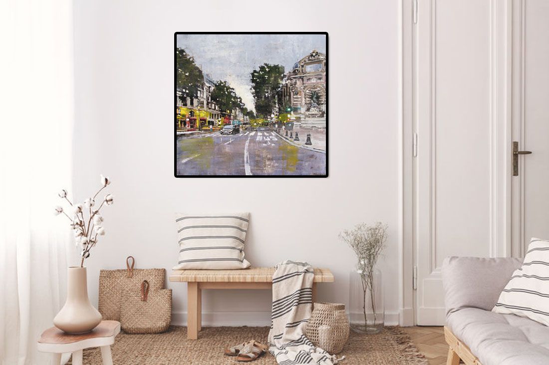 Tableau FONTAINE ST MICHEL de ADRIEN FAVEAU dans un intérieur – 100 × 100 cm