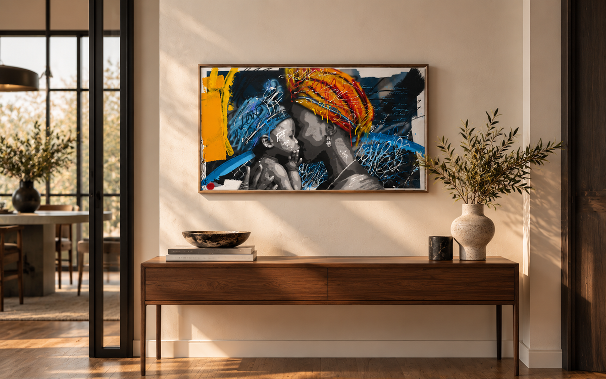 Tableau Oumou de JUG dans un intérieur – 116 × 81 cm