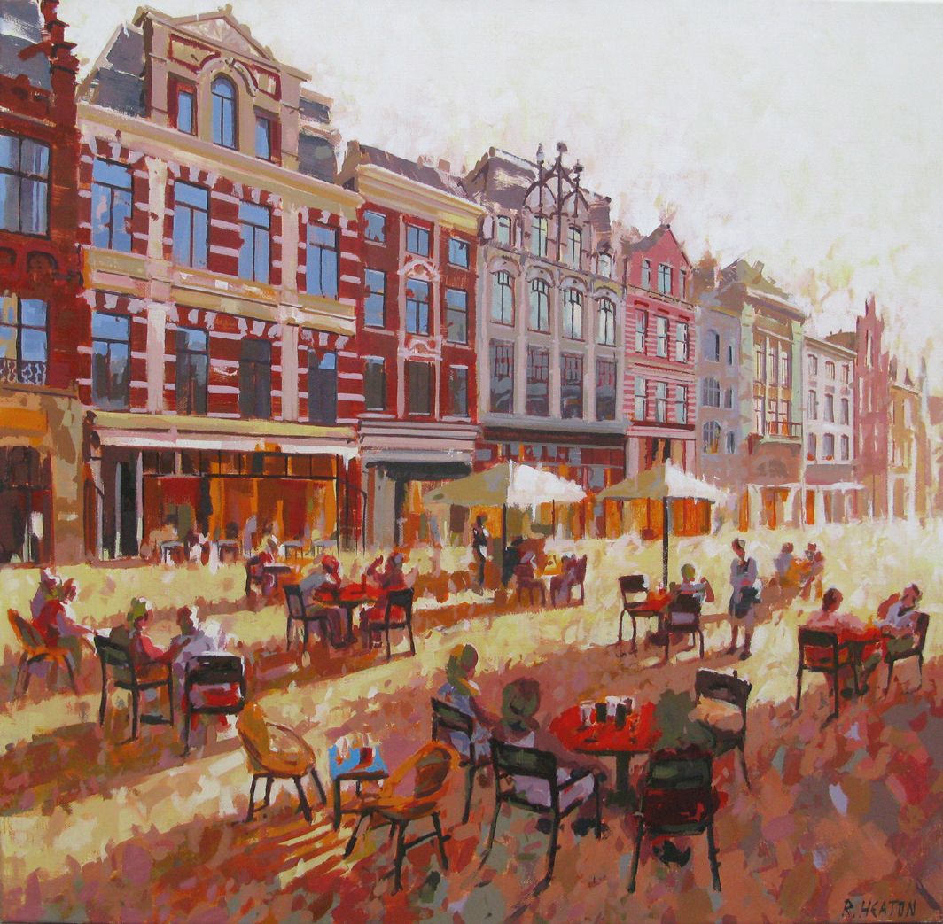 Tableau figuratif format xxl Den Haag Café – HEATON RUDYARD – 80 × 80 cm