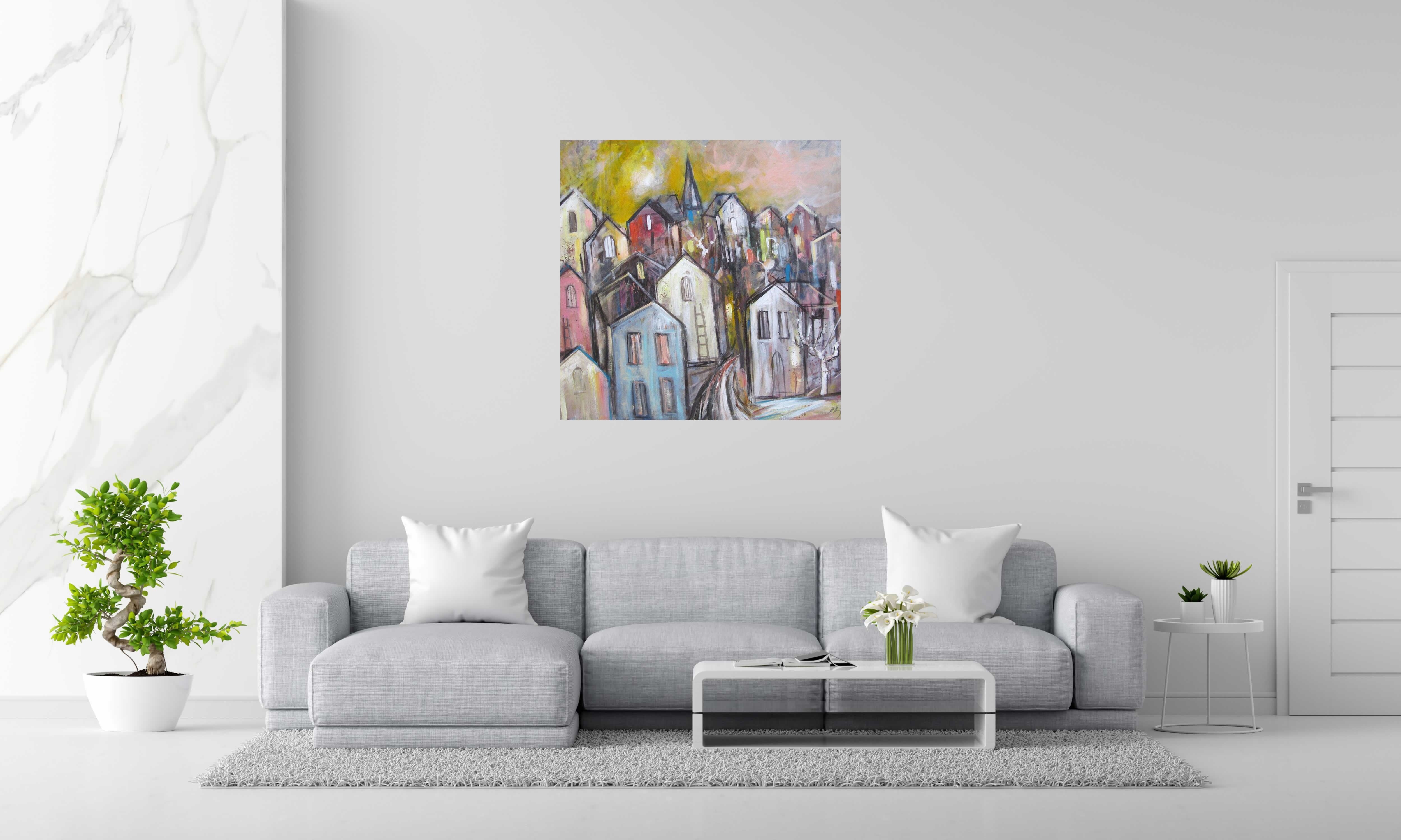 Tableau SELO S de IVAN TZONEV dans un intérieur – 100 × 100 cm
