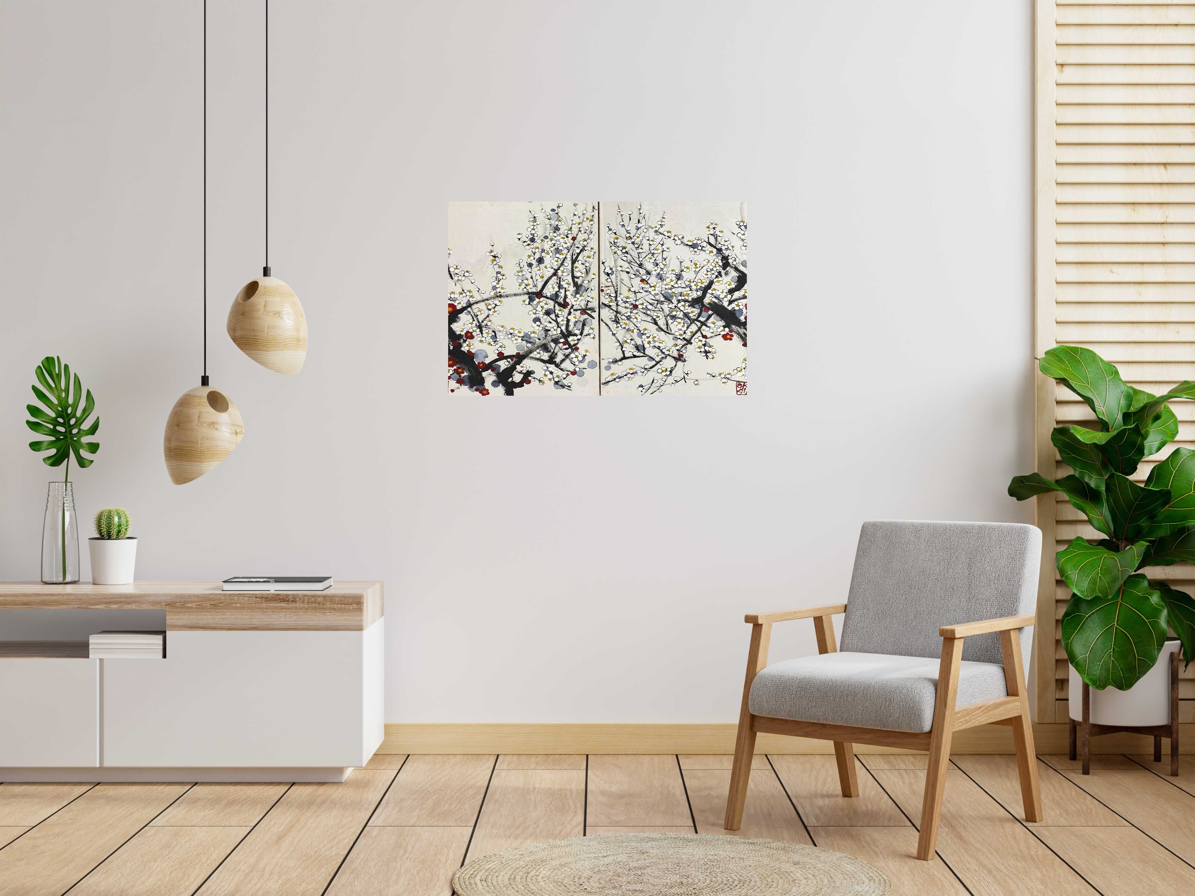 Tableau Dyptique - Discrète de JEONG MIN LEE dans un intérieur – 100 × 65 cm