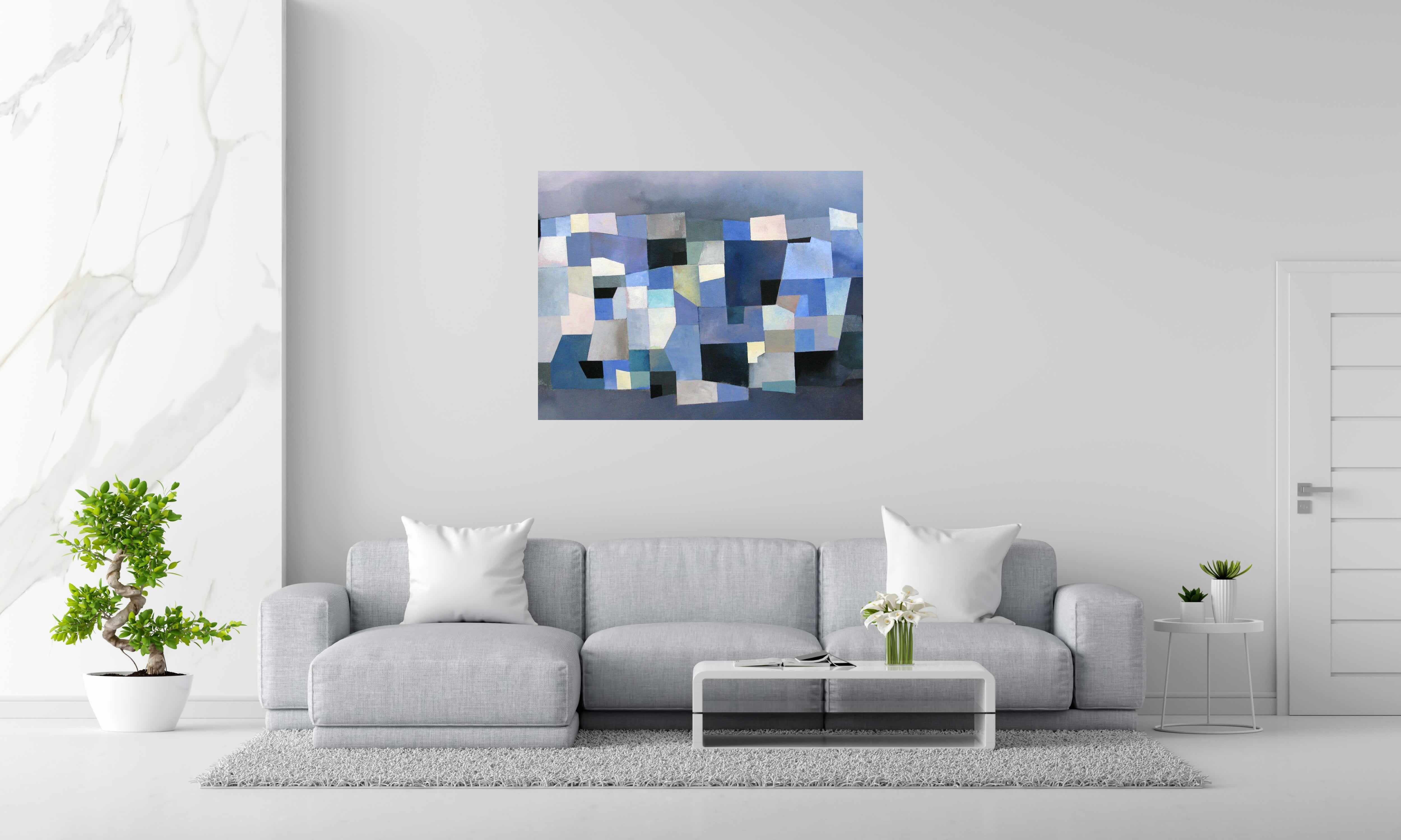 Tableau Blue moon 3 de N MAFFRE dans un intérieur – 116 × 89 cm