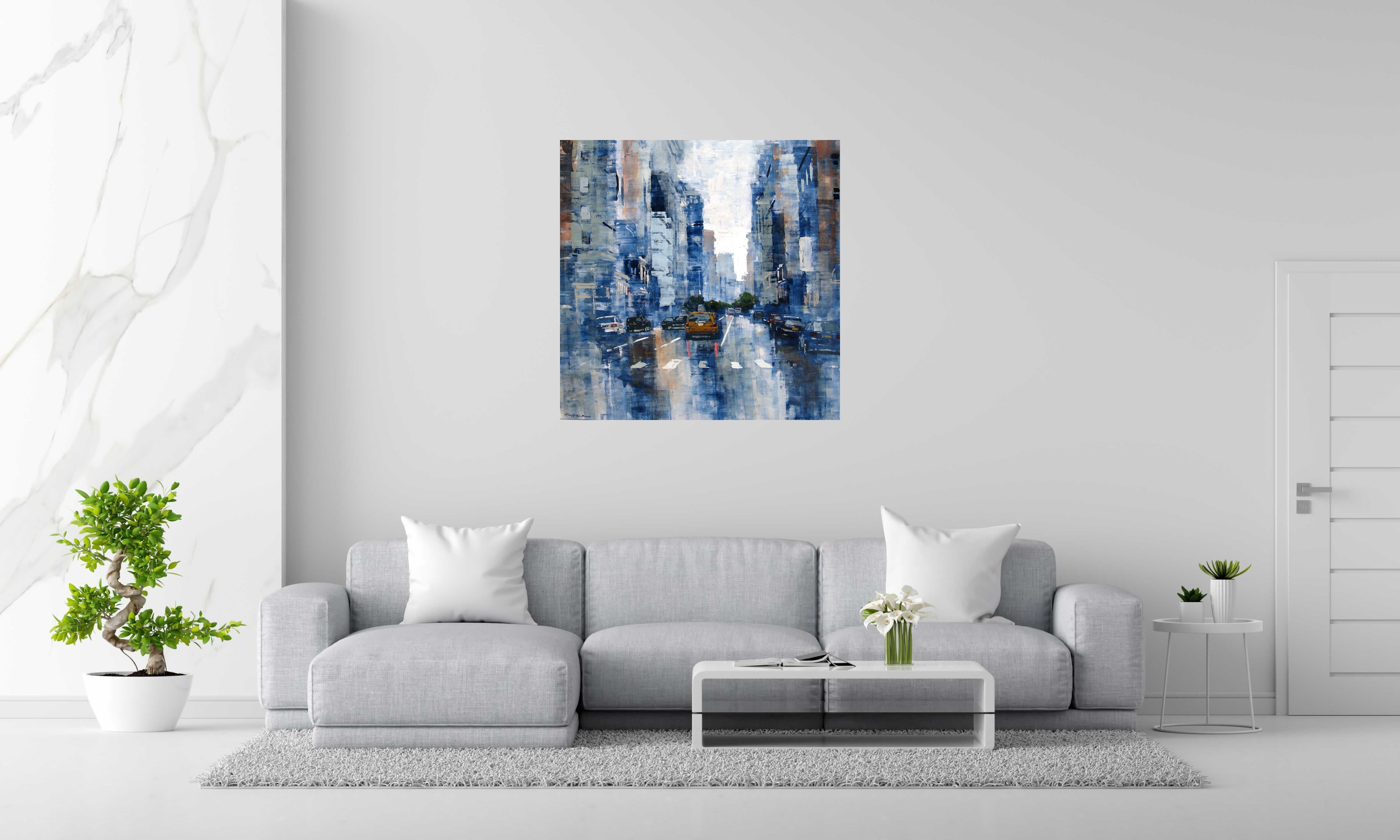 Tableau Fifth Avenue Atmosphere de ADRIEN FAVEAU dans un intérieur – 100 × 100 cm