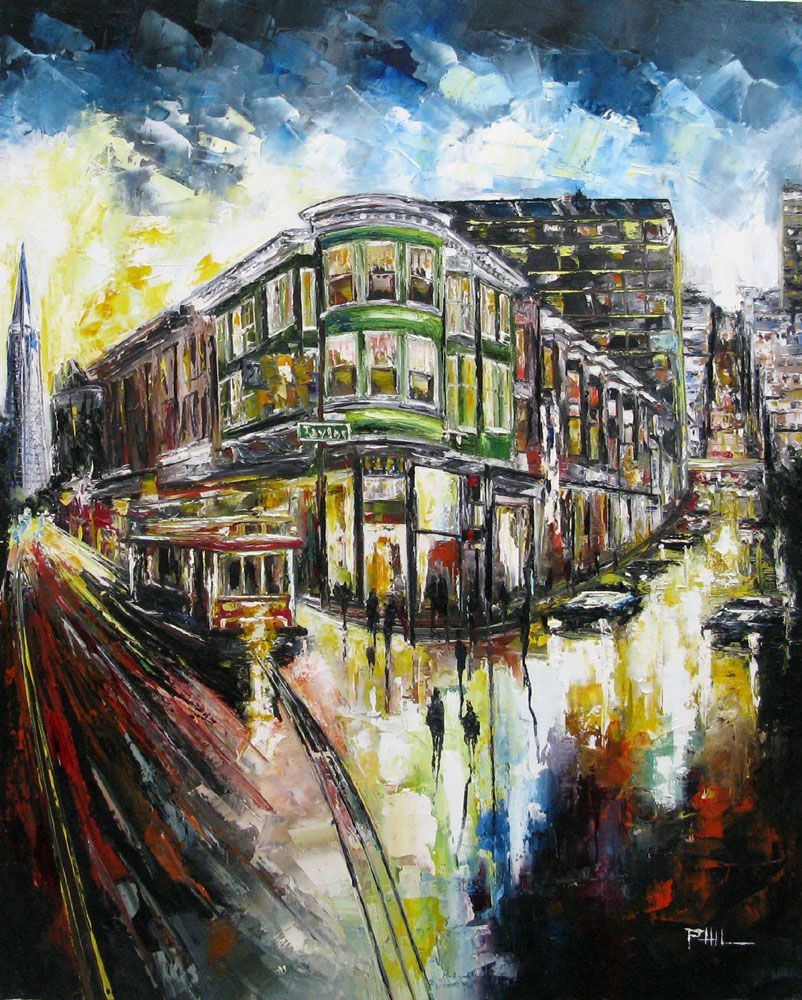 Tableau figuratif grand format bleu San Fransisco – PHIL – 81 × 100 cm