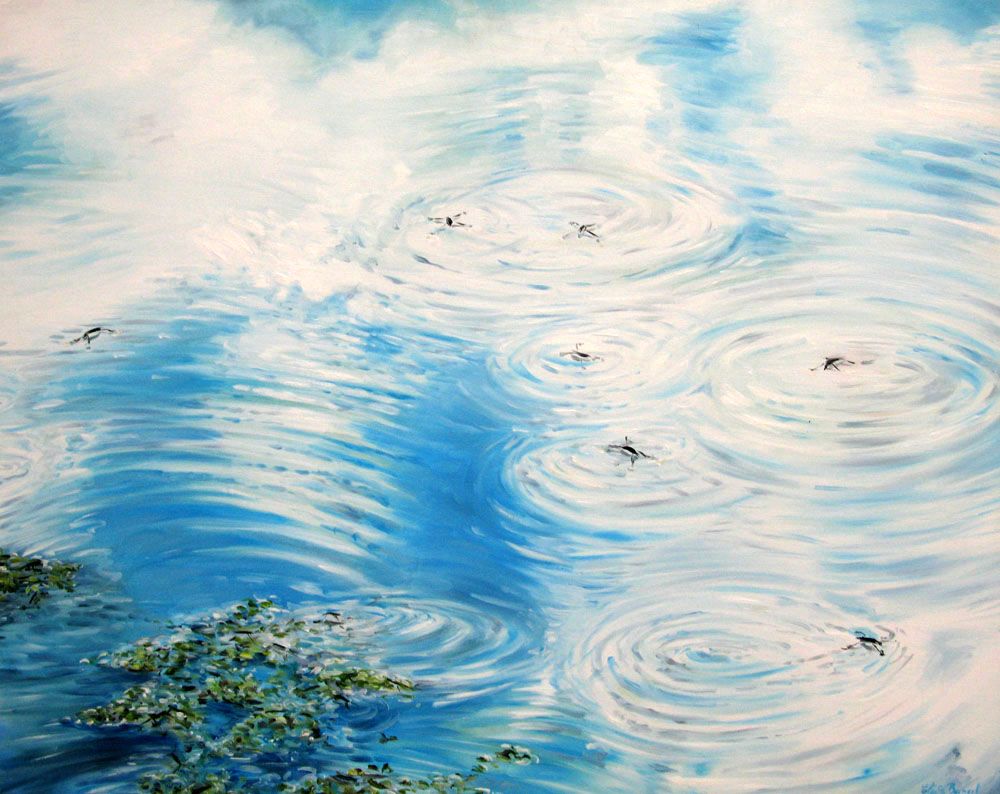 Tableau figuratif grand format PATINEURS II – ELISE BARAT – 81 × 100 cm