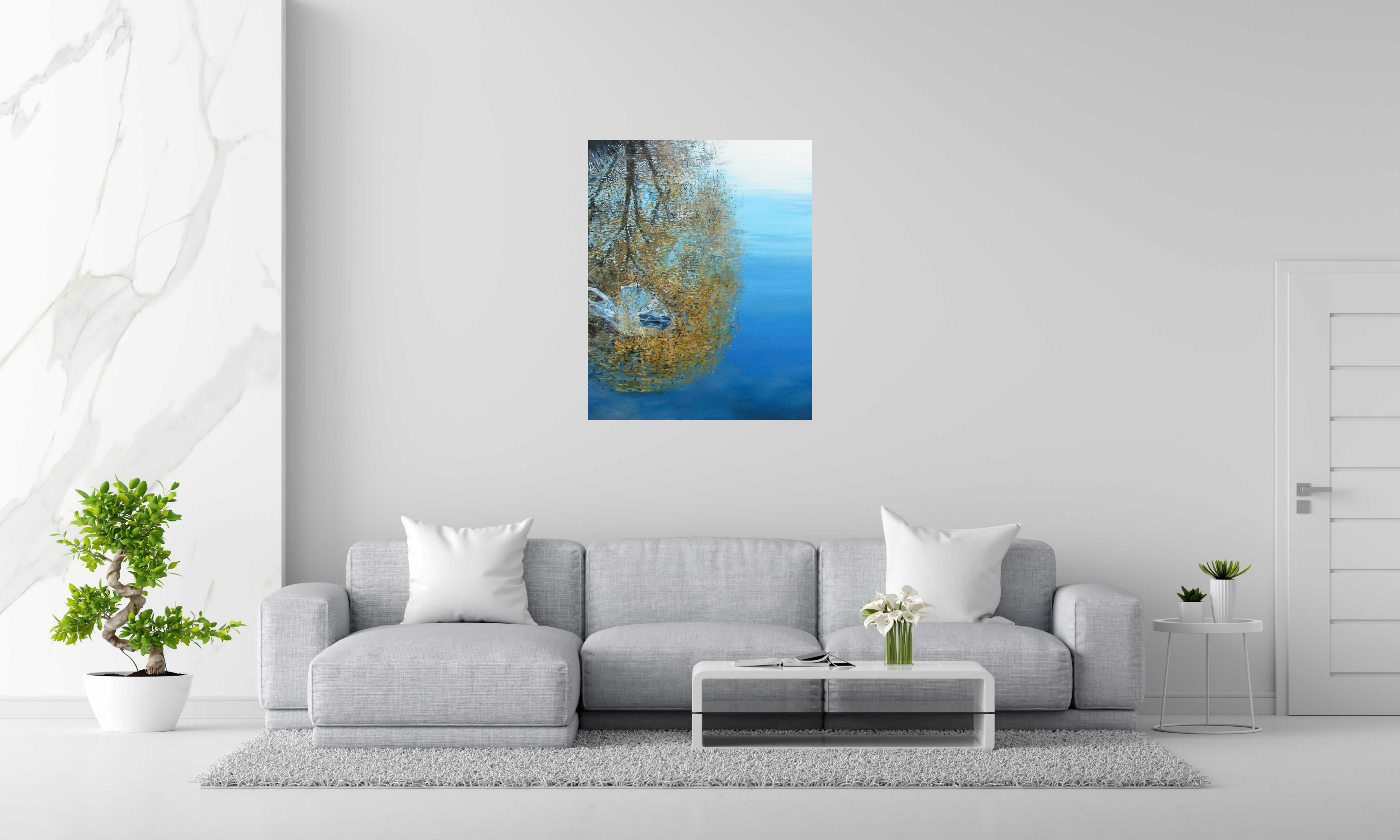 Tableau RECYCLEZ MOI de ELISE BARAT dans un intérieur – 100 × 80 cm
