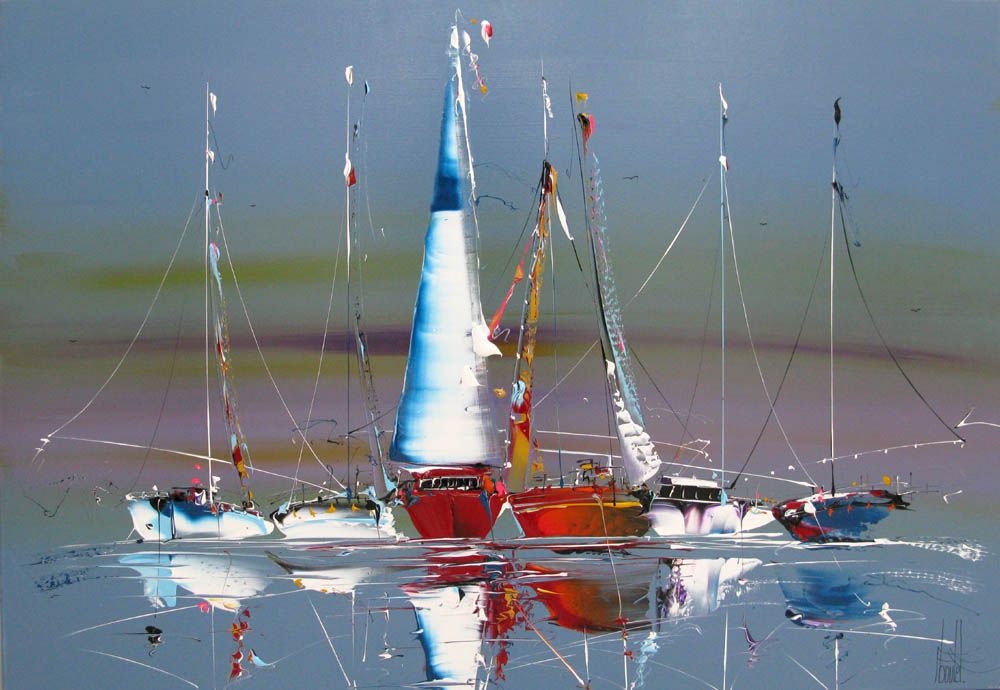 Tableau figuratif grand format gris MARINE ABSTRAITE 80 – F. BOUTET – 116 × 81 cm