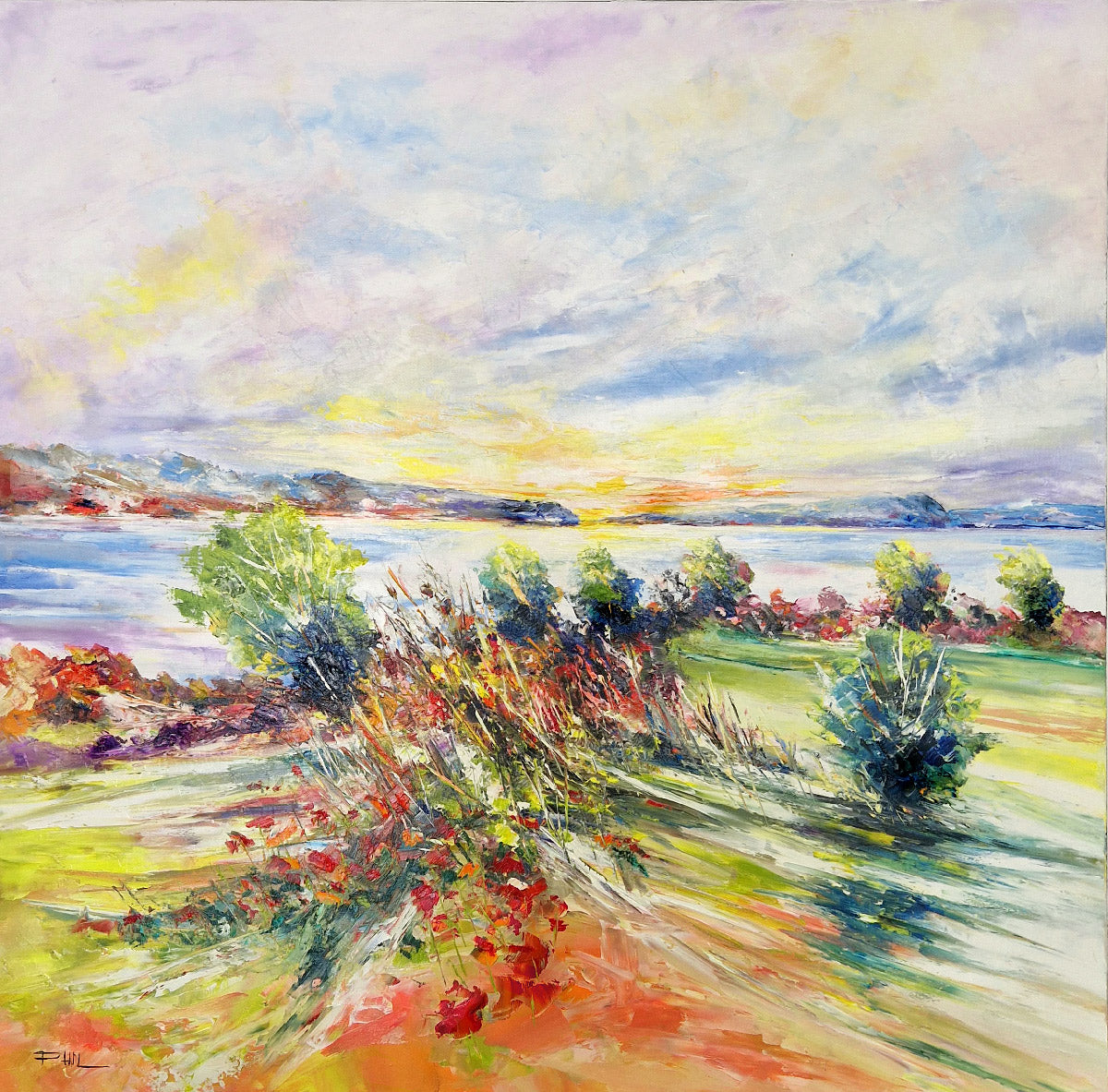 Tableau figuratif grand format Fin de journée – PHIL – 90 × 90 cm
