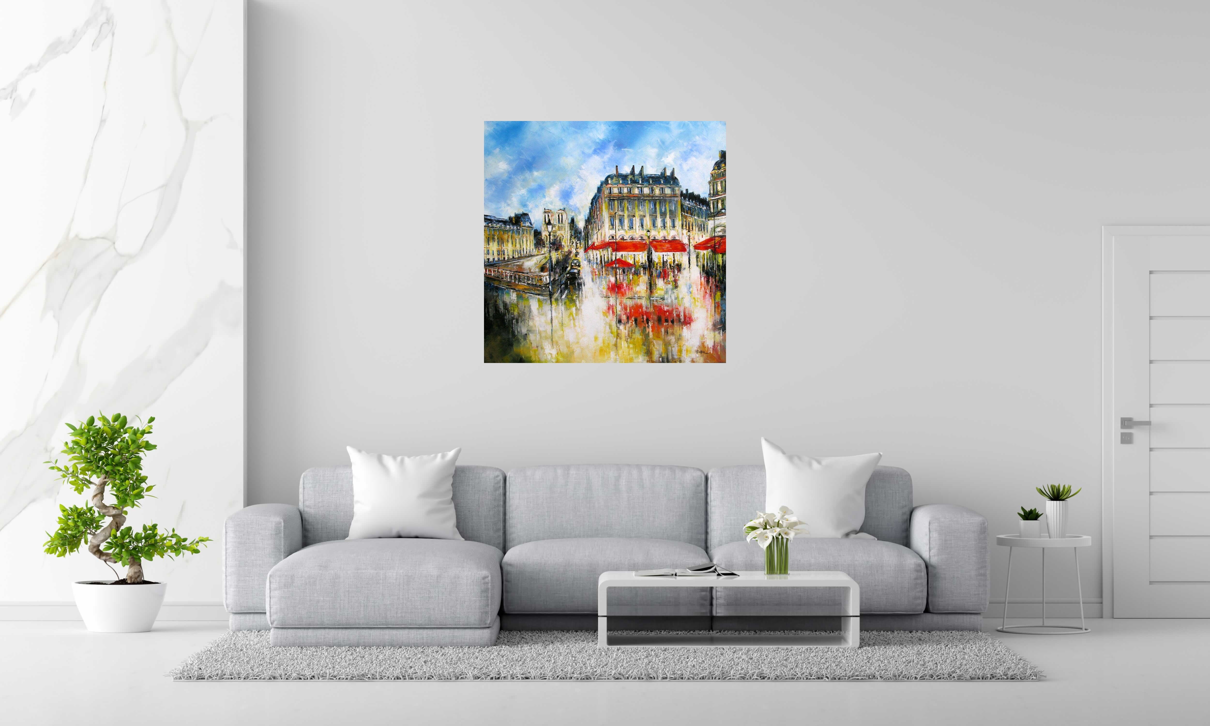 Tableau Quai St Michel, Paris de PHIL dans un intérieur – 100 × 100 cm