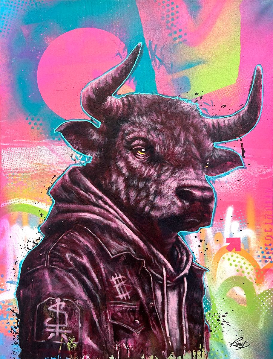 Tableau figuratif grand format Bullish – REMY POSCAR – 73 × 100 cm