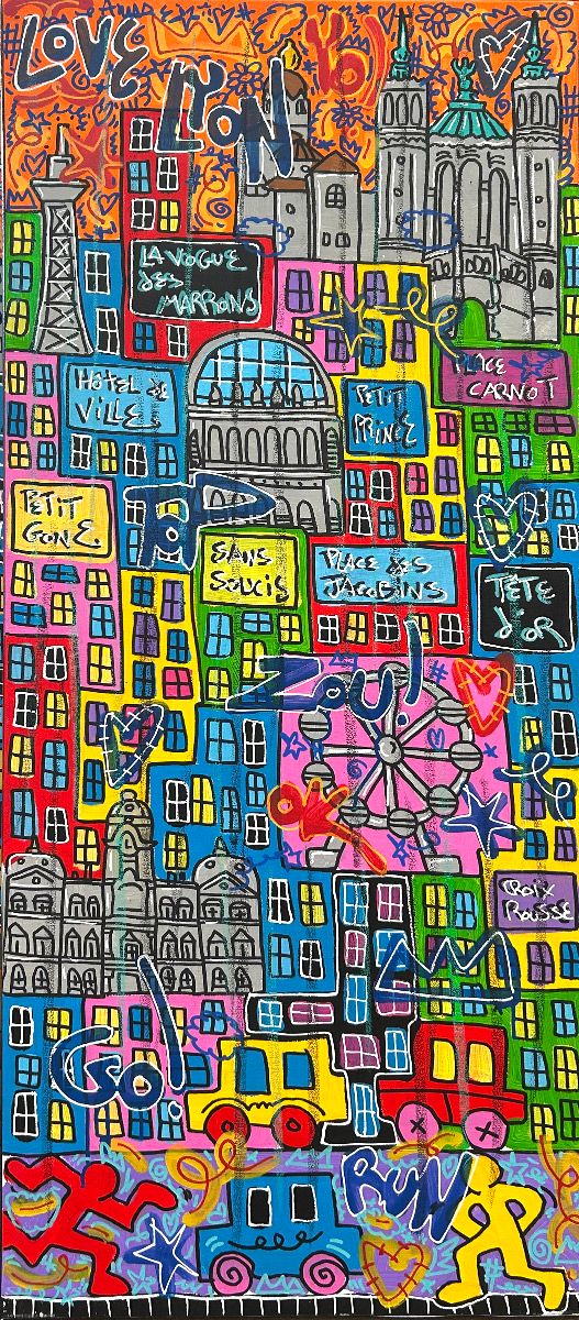 Tableau figuratif grand format LOVE LYON – RICO SAB – 120 × 50 cm
