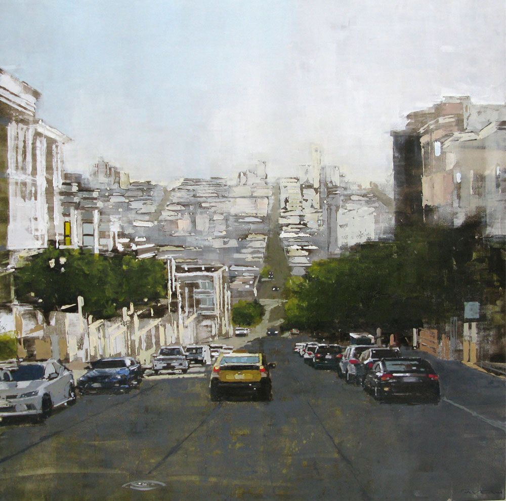 Tableau figuratif grande taille beige CALIFORNIA – ADRIEN FAVEAU – 120 × 120 cm