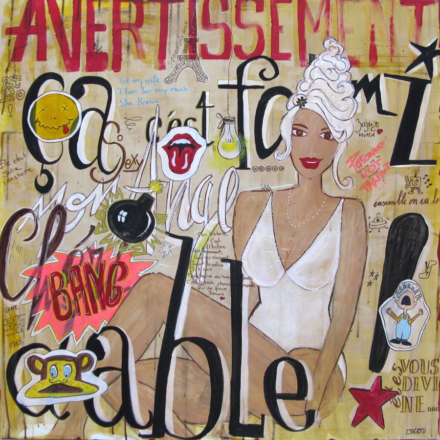 Tableau figuratif grande taille ÇA C'EST FORMIDABLE – CACOU – 100 × 100 cm