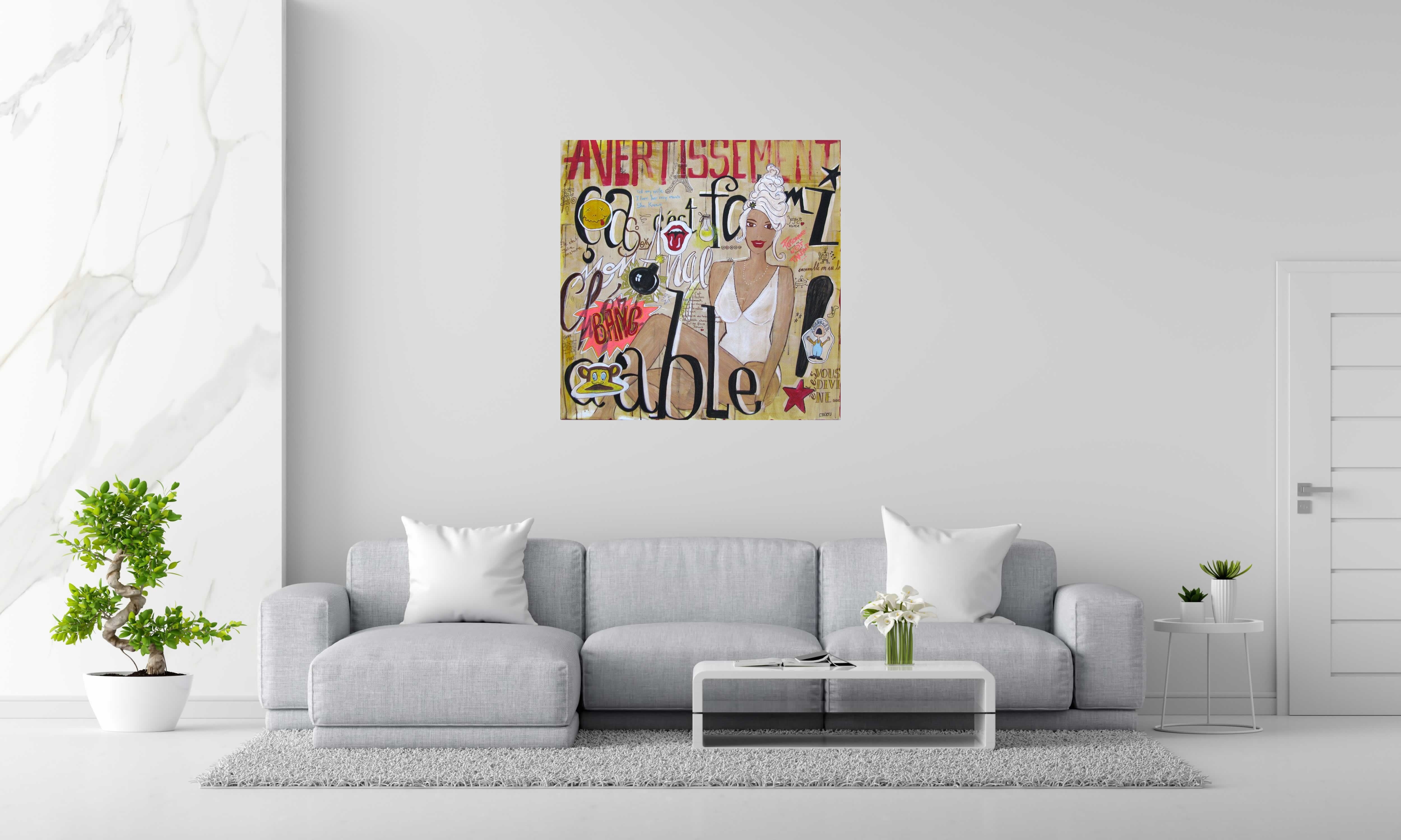 Tableau ÇA C'EST FORMIDABLE de CACOU dans un intérieur – 100 × 100 cm