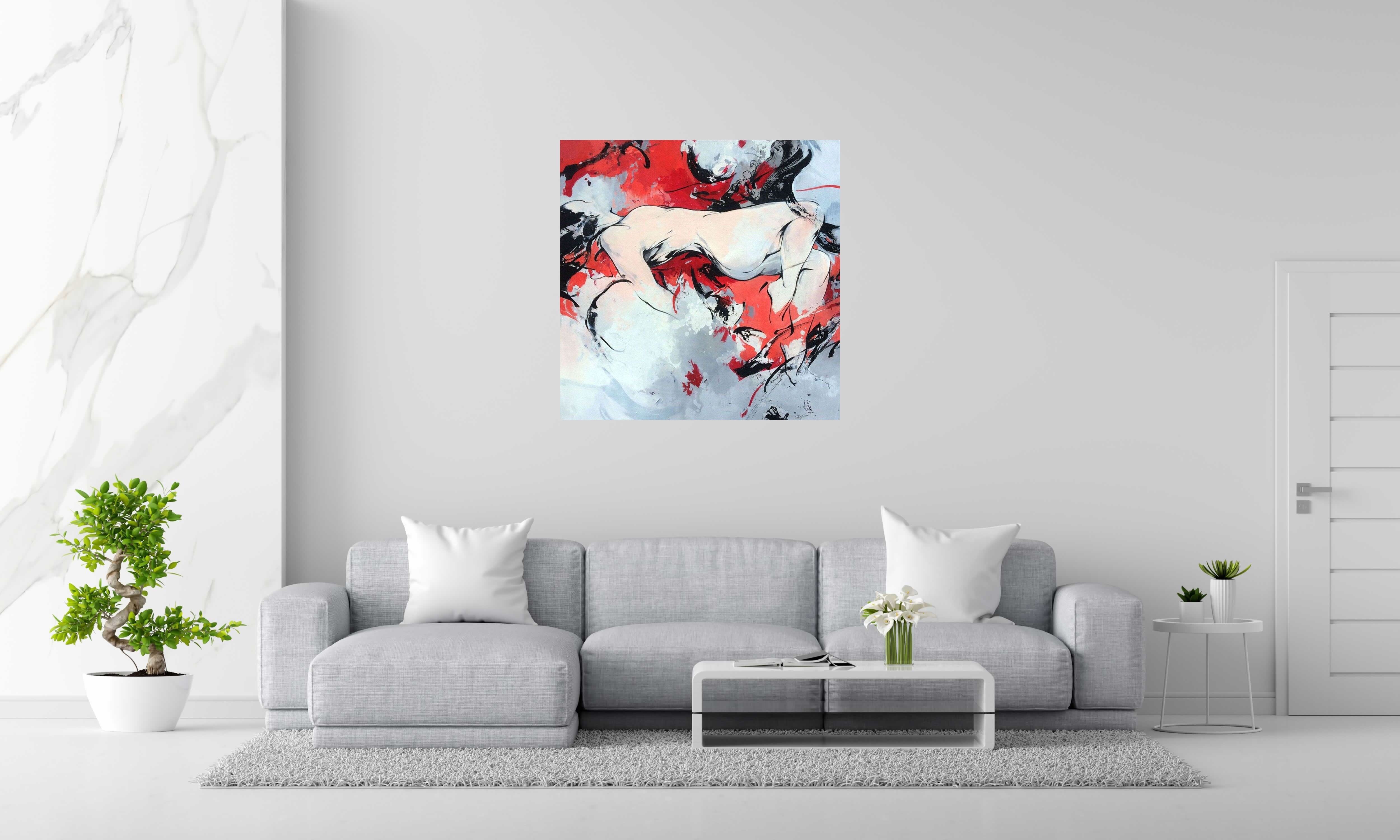 Tableau RED de CYRIL REGUERRE dans un intérieur – 100 × 100 cm