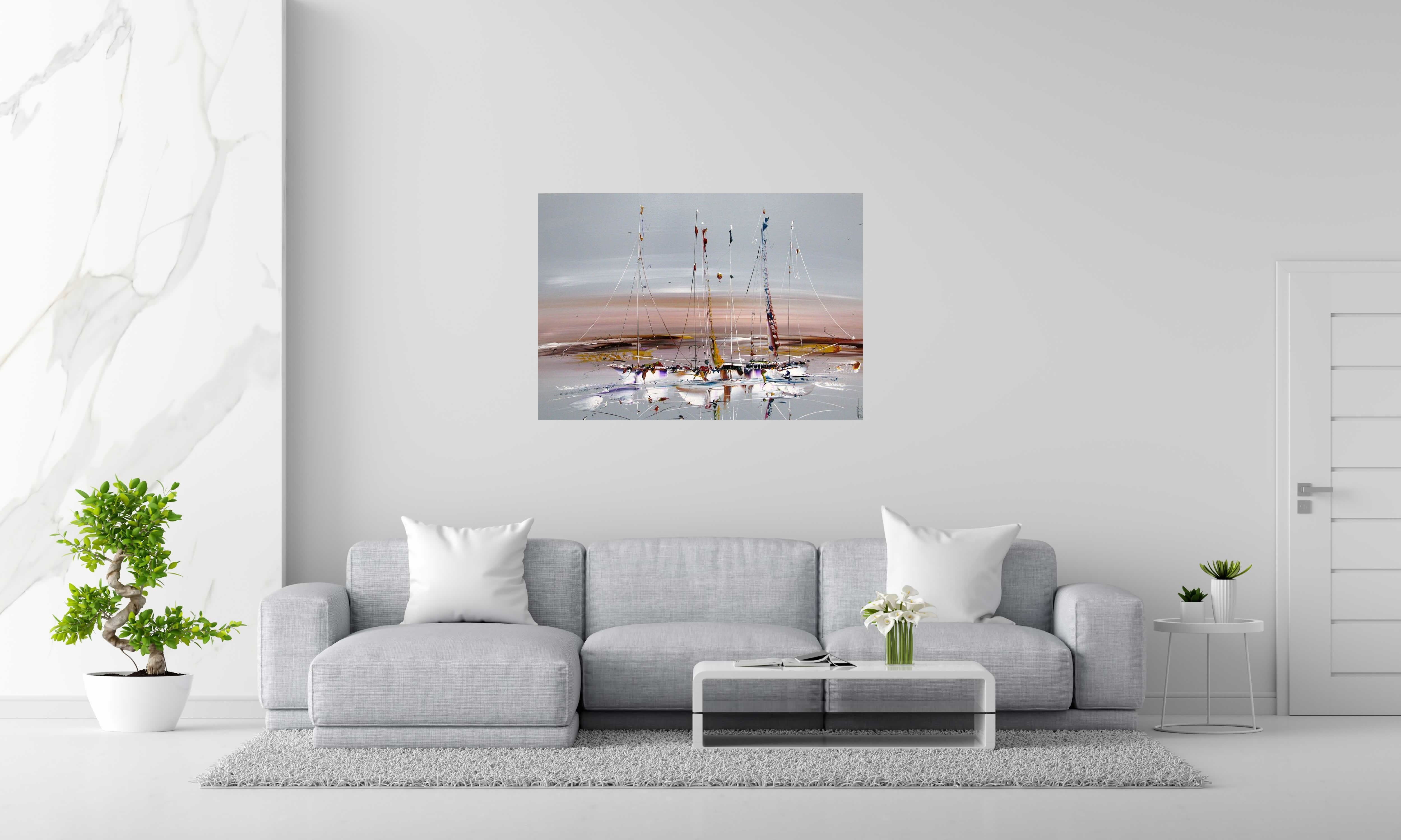 Tableau MARINE ABSTRAITE 81 de F. BOUTET dans un intérieur – 116 × 81 cm