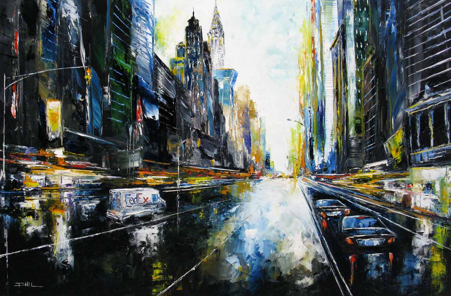 Tableau figuratif grande taille Avenue N.Y – PHIL – 100 × 65 cm