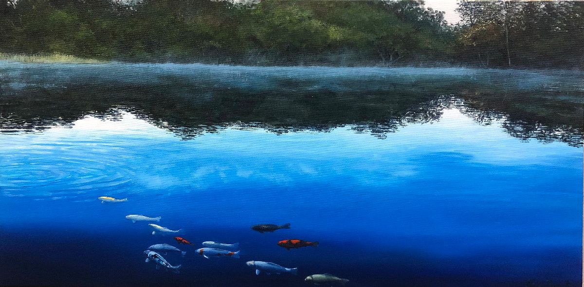Tableau figuratif moyen format Le lac – ELISE BARAT – 100 × 50 cm