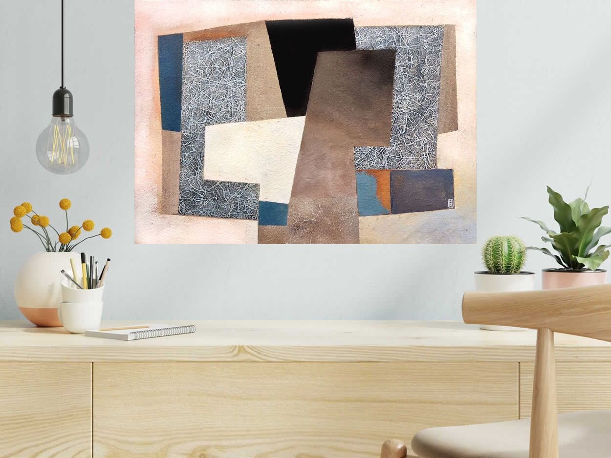 Tableau A deux de N MAFFRE dans un intérieur – 74 × 54 cm