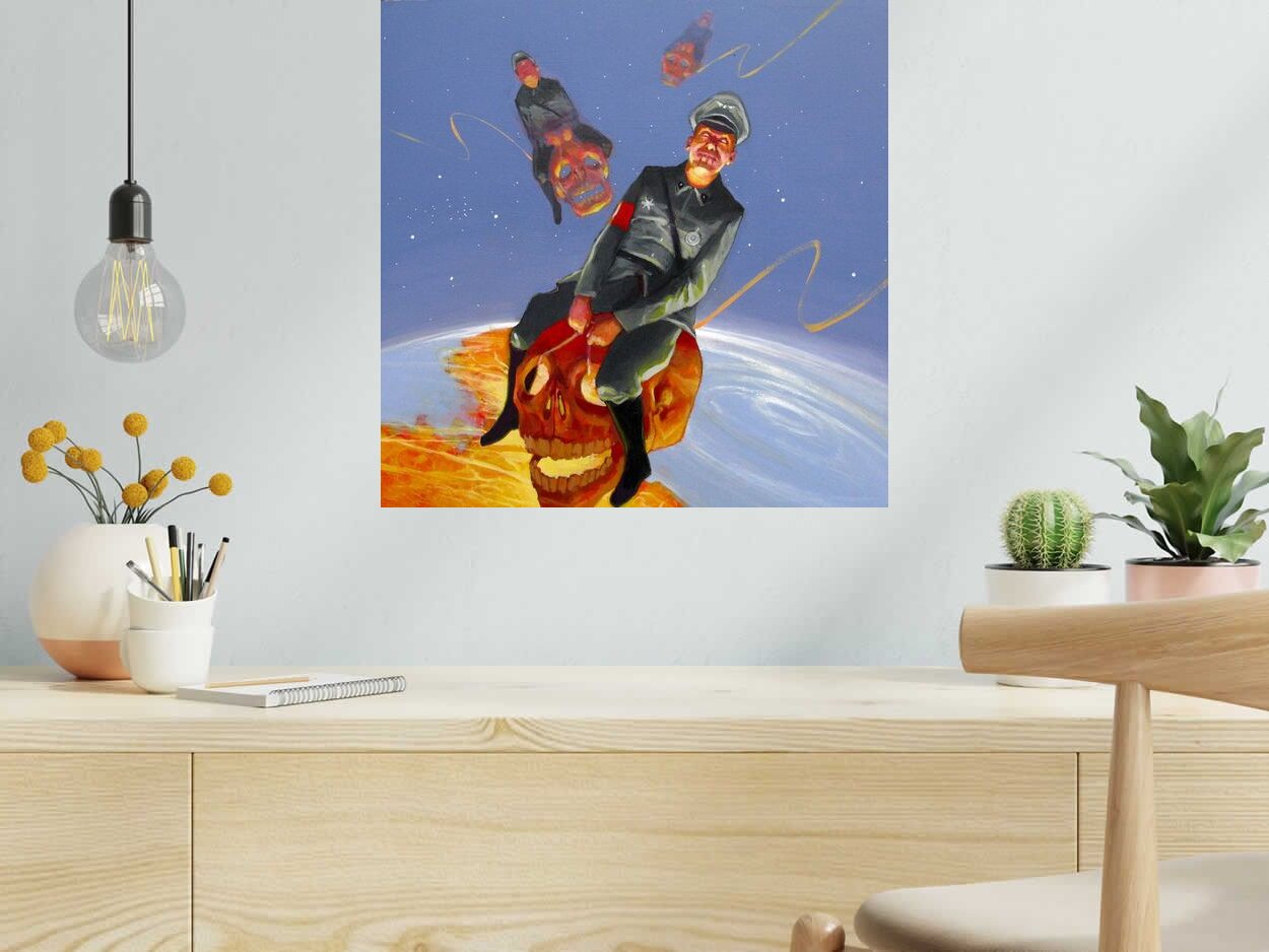 Tableau PERSONAE NON GRATA de OLIVIER MASSEBEUF dans un intérieur – 50 × 50 cm
