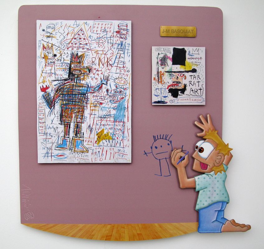Tableau figuratif moyen format violet Pitre Vs Basquiat – L'ARTISTE PITRE – 69 × 68 cm
