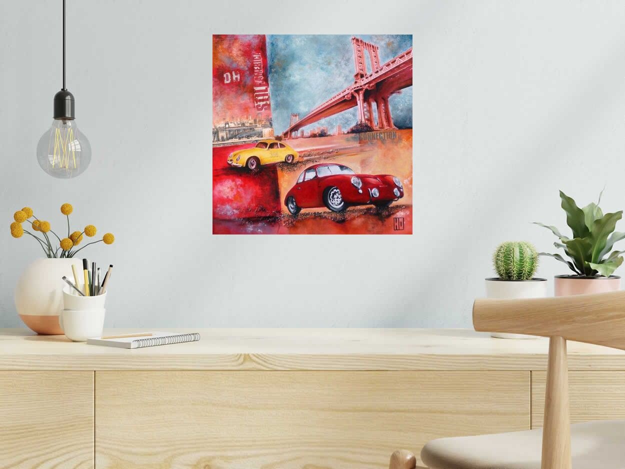 Tableau CONNECTION de HUBERT OLLIVIER dans un intérieur – 40 × 40 cm