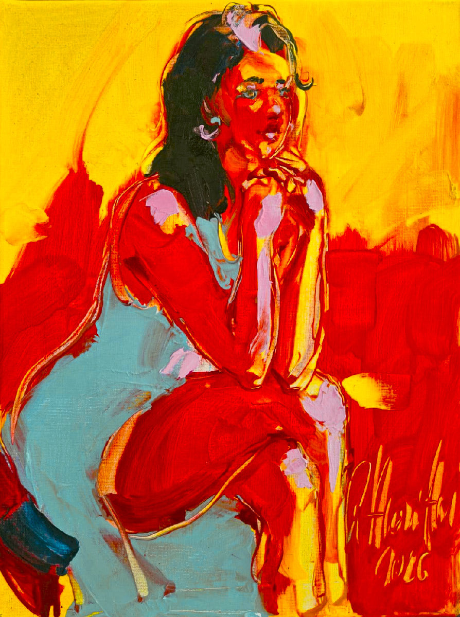 Tableau figuratif petit format orange et rouge L'instant 83 – OLENA SINIUHINA – 40 × 30 cm