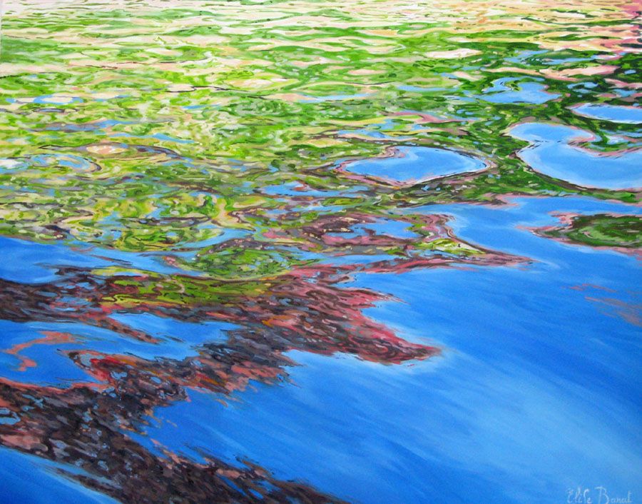 Tableau figuratif très grand format bleu A FLEUR D'EAU VII – ELISE BARAT – 114 × 146 cm