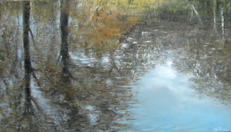 Tableau figuratif très grand format bleu SOUS BOIS – ELISE BARAT – 81 × 140 cm