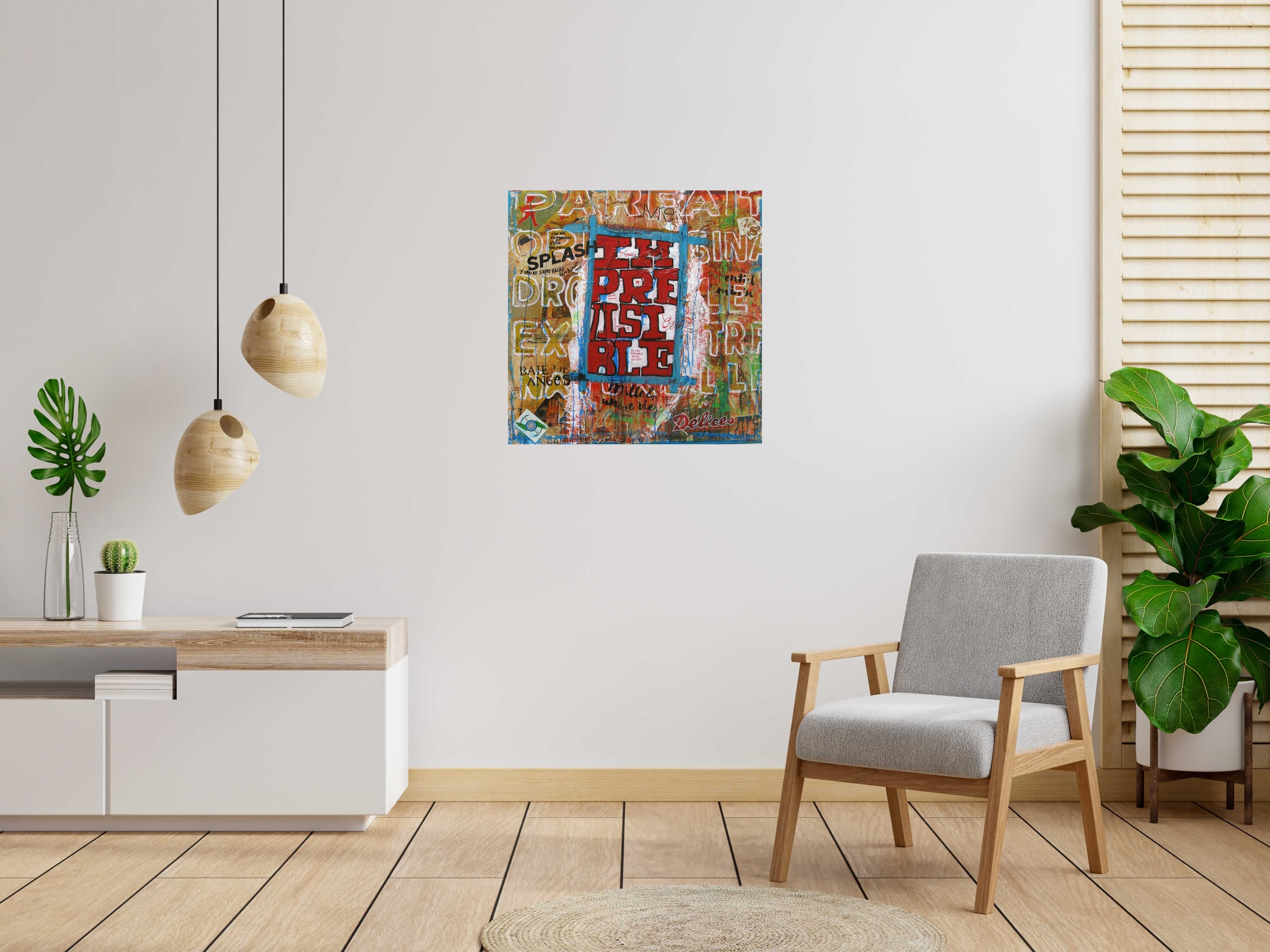 Tableau IMPREVISIBLE de CACOU dans un intérieur – 80 × 80 cm