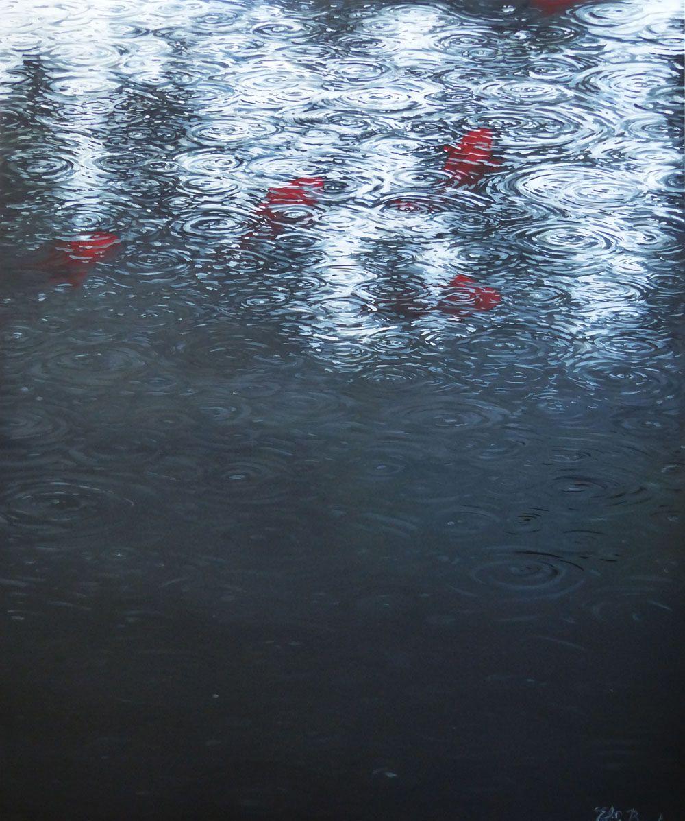 Tableau format xxl noir et rouge DANSE SOUS LA PLUIE – ELISE BARAT – 160 × 130 cm