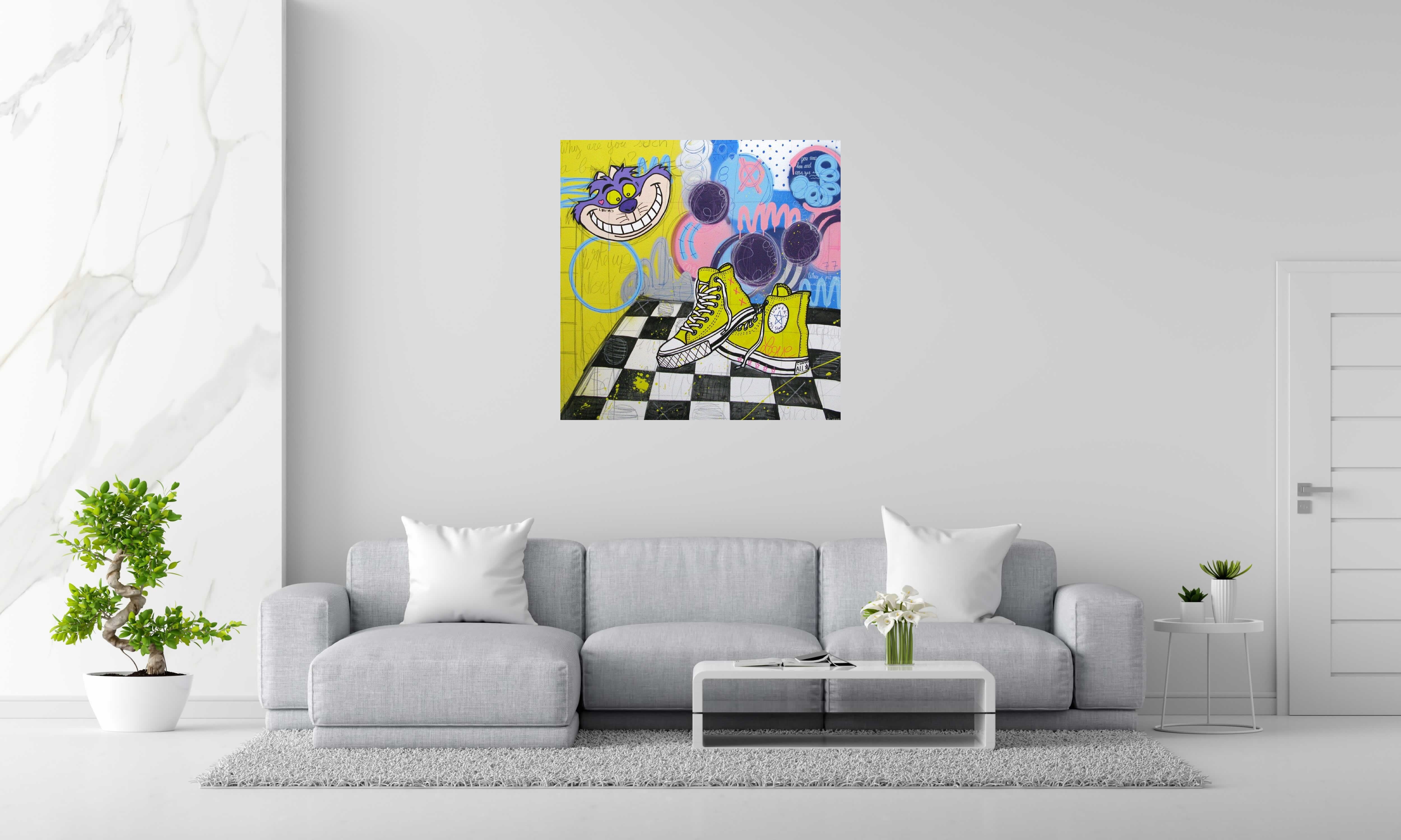 Tableau WAKE UP NOW de ONIZBAR dans un intérieur – 100 × 100 cm