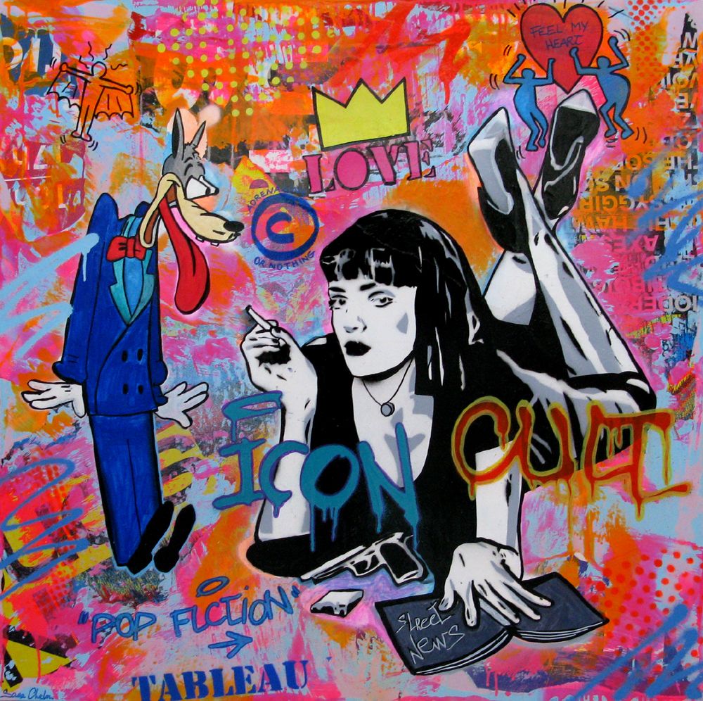Tableau grande taille Pop Fiction – SARA CHELOU – 100 × 100 cm