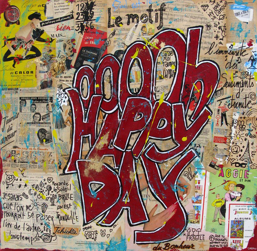 Tableau graphique format xxl Oooh happy day – CACOU – 100 × 100 cm